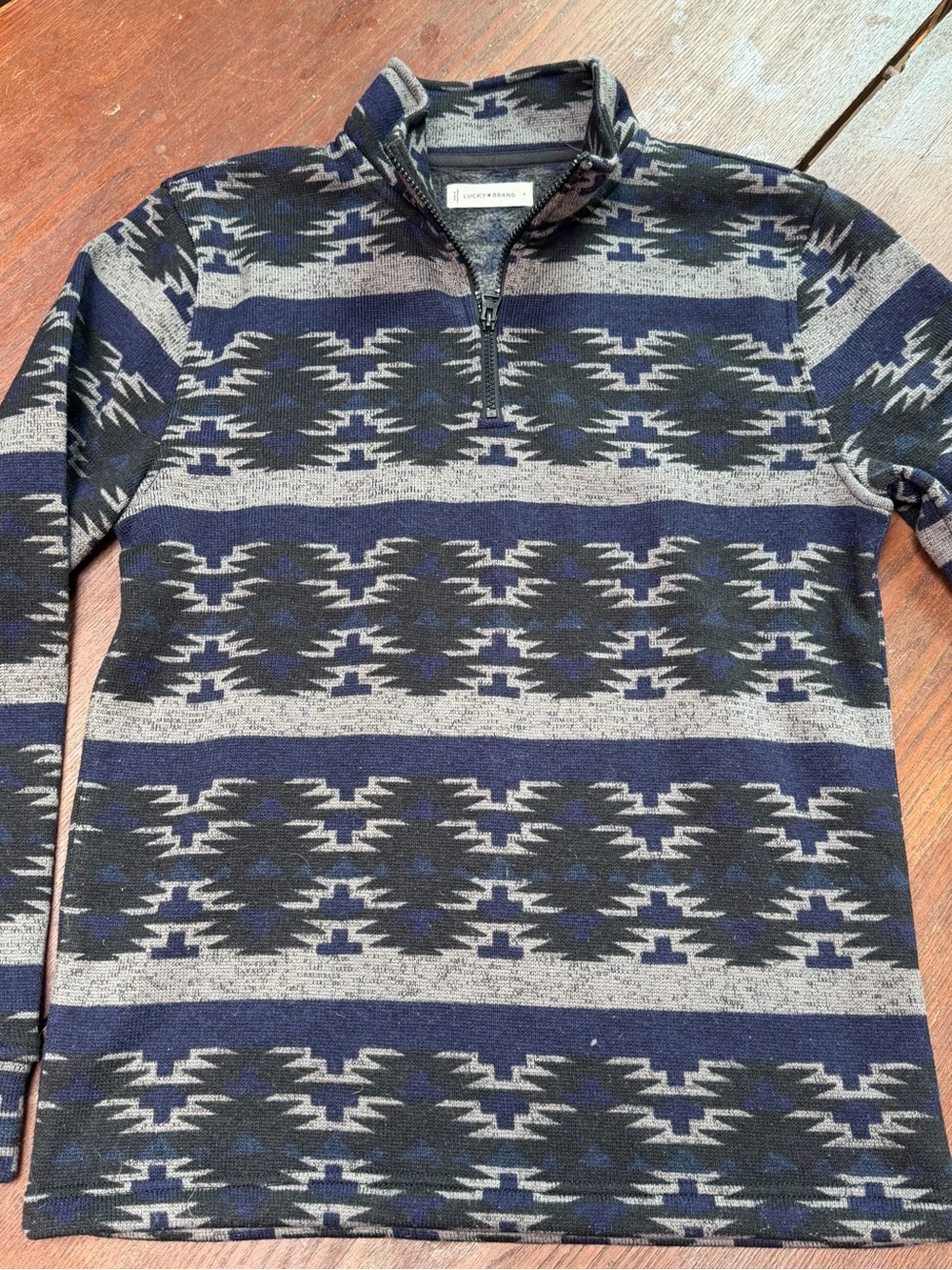 Lucky Brand Men's Zip-Up Sweater in Navy & Gray Aztec